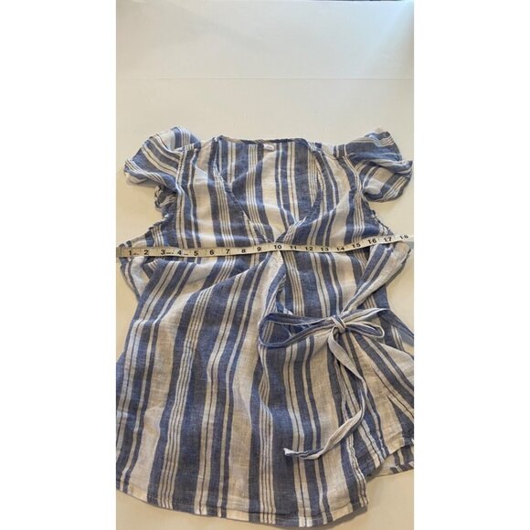 Old Navy Linen Wrap Stripe Blue Top, Medium - Picture 4 of 7